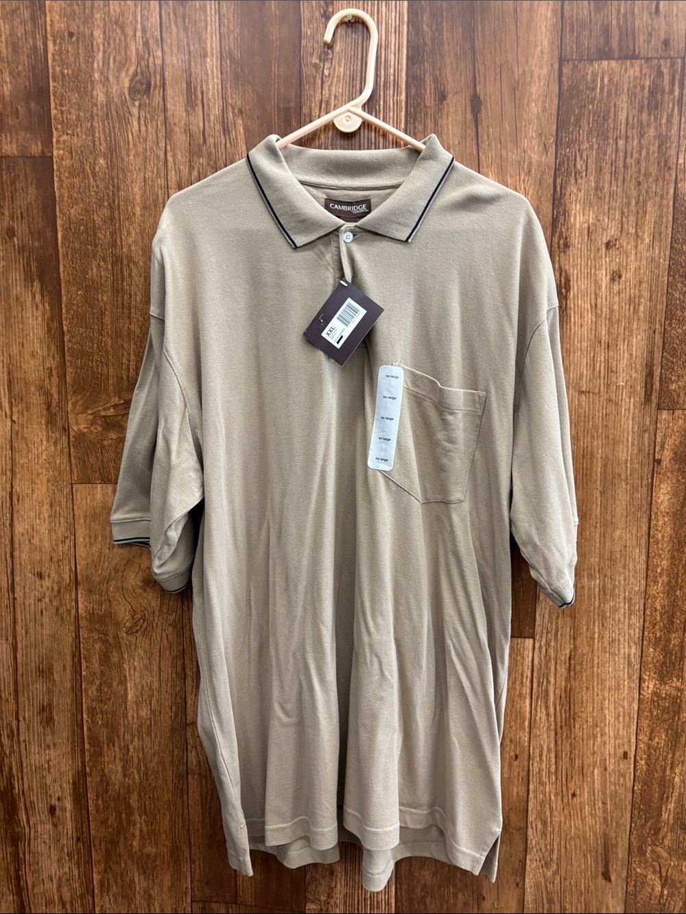 NWT Cambridge Men's Pocket Polo in Taupe with Contrast Trim